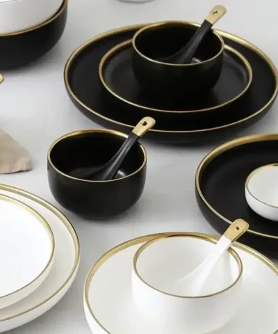 HTH Workshop Round Gold Stroke Ceramic Dinner Plate Collection