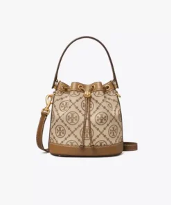 Tory Burch T Monogram Jacquard Bucket Bag, Hazelnut