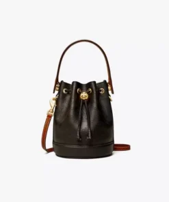 Tory Burch Mini T Monogram Perforated Bucket Bag, Black