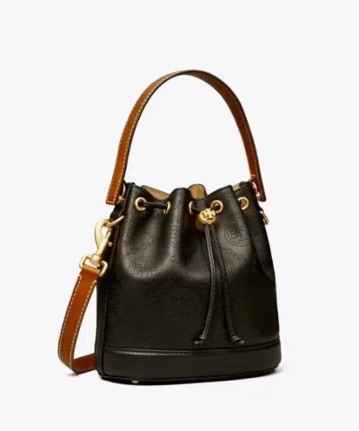 Alternative view of Tory Burch T Monogram Perforated Bucket Bag, Black