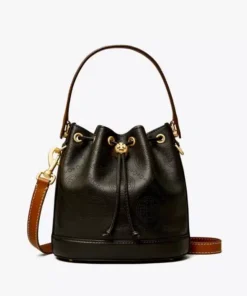 Tory Burch T Monogram Perforated Bucket Bag, Black