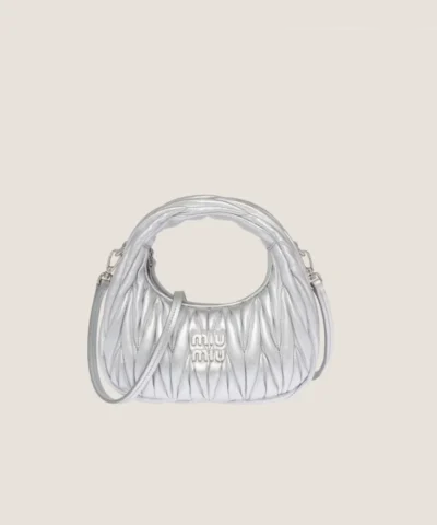 Miu Miu Wander Matelassé Nappa Leather Hobo Mini-Bag, Silver