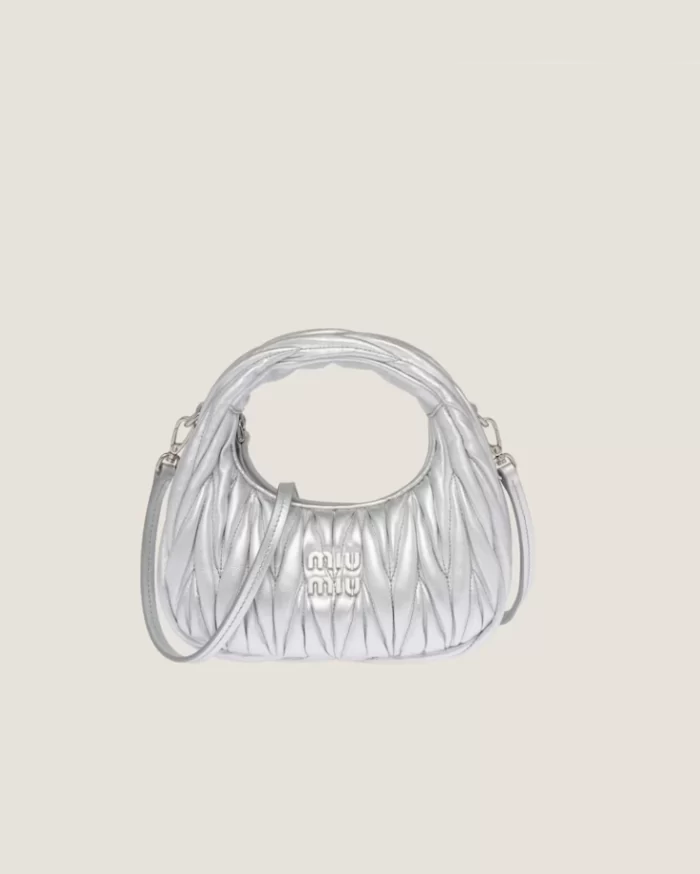 Miu Miu Wander Matelassé Nappa Leather Hobo Mini-Bag, Silver