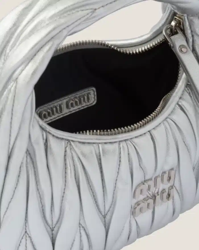 Miu Miu Wander Matelassé Nappa Leather Hobo Mini-Bag, Silver - Image 6