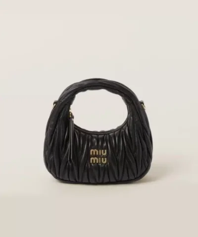 Miu Miu Wander Matelassé Nappa Leather Hobo Mini-Bag, Black