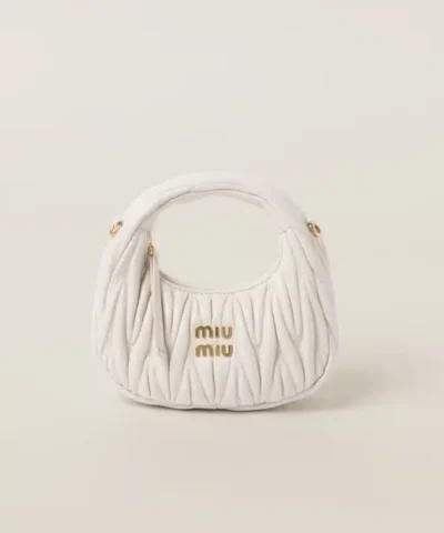 Miu Miu Wander Matelassé Nappa Leather Hobo Mini-Bag, White