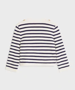 Alternative view of Celine Cropped Mariniere Cardigan In Wool Cream / Black