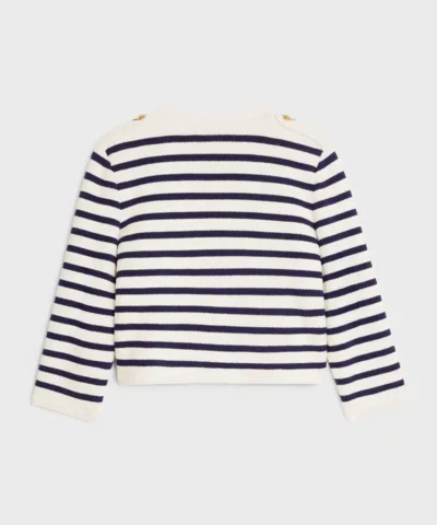 Alternative view of Celine Cropped Mariniere Cardigan In Wool Cream / Black