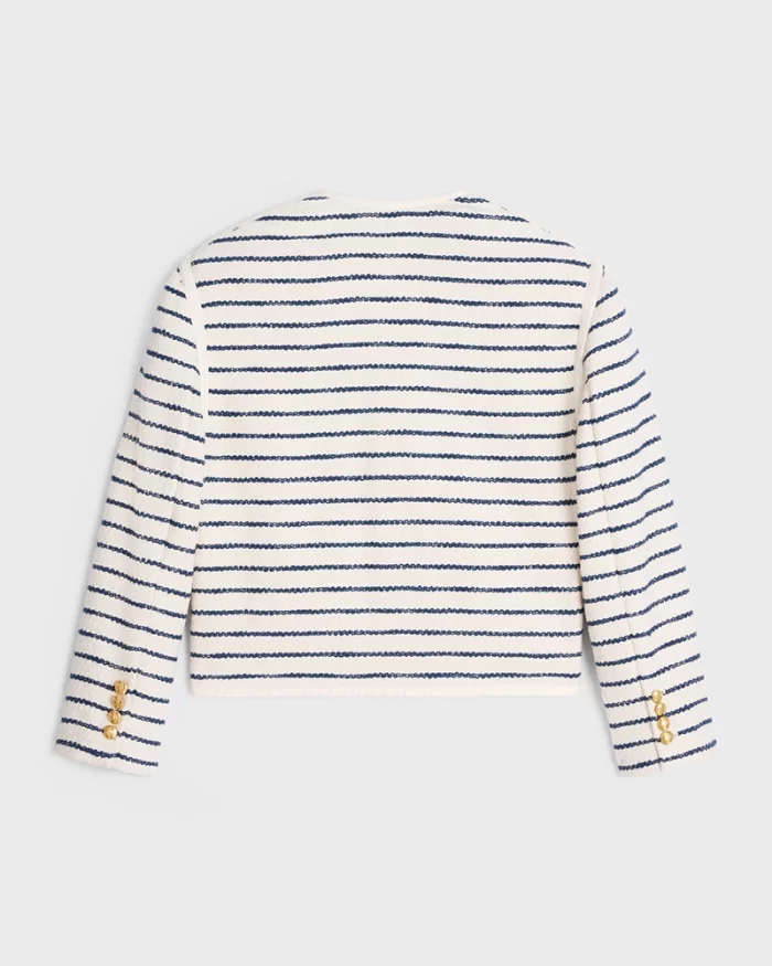 Celine Cardigan Jacket With Leather Details In Striped Cotton - Image 2