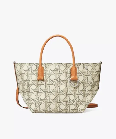 Tory Burch Small Canvas Basketweave Tote Bag