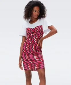DVF Annalise Mesh Dress in Arta Geo Pink