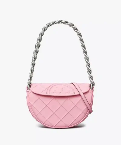 Tory Burch Mini Fleming Soft Crescent Bag In Plié Pink