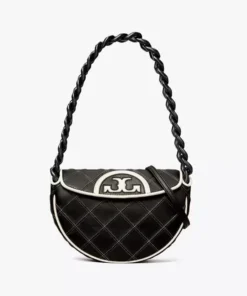 Tory Burch Mini Fleming Soft Crescent Bag In Black