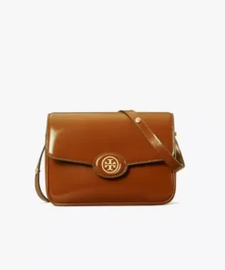 Tory Burch Robinson Spazzolato Convertible Shoulder Bag Dark Sienna
