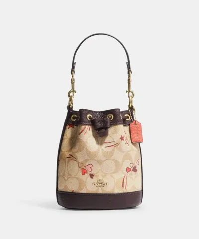 Coach Mini Dempsey Bucket Bag In Signature Canvas With Heart And Star Print