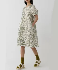 Alternative view of Noralux Cotton Puff-Sleeve Midi Dres