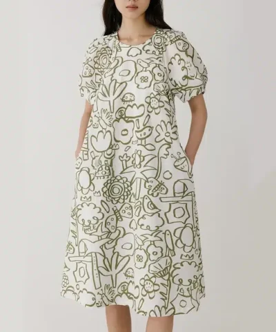 Noralux Cotton Puff-Sleeve Midi Dres