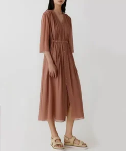 Alternative view of Noralux Belted Silk V-Neck Shirtdress