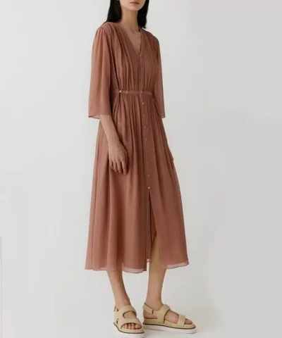 Alternative view of Noralux Belted Silk V-Neck Shirtdress