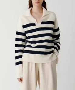 NoraLux Stripe Polo Cashmere Sweater
