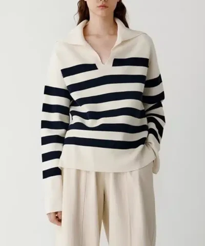 NoraLux Stripe Polo Cashmere Sweater