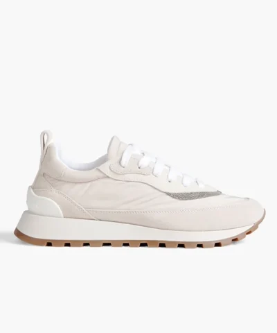 Brunello Cucinelli Bead-Embellished Shell And Suede Sneakers