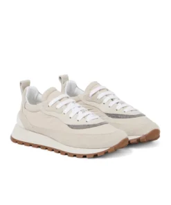 Alternative view of Brunello Cucinelli Bead-Embellished Shell And Suede Sneakers