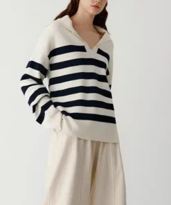 Alternative view of NoraLux Stripe Polo Cashmere Sweater