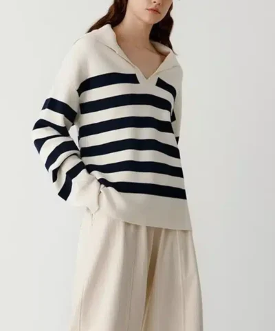 Alternative view of NoraLux Stripe Polo Cashmere Sweater