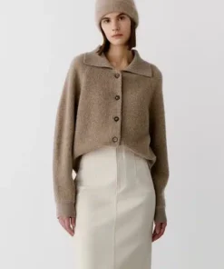 Alternative view of NoraLux Cashmere Collared Cardigan Sweater In Camel