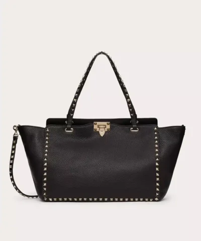 Valentino Garavani Medium Grainy Calfskin Rockstud Bag In Black