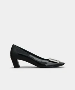 Roger Vivier Belle Vivier Metal Buckle Pumps in Black Patent Leather