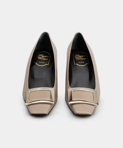Alternative view of Roger Vivier Belle Vivier Metal Buckle Pumps in Grey Patent Leather