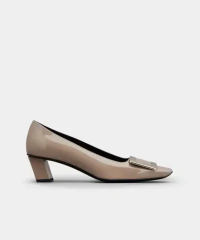 Roger Vivier Belle Vivier Metal Buckle Pumps in Grey Patent Leather