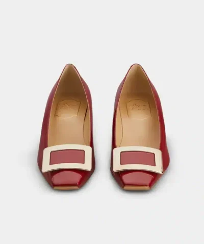 Alternative view of Roger Vivier Belle Vivier Metal Buckle Pumps in Red Patent Leather
