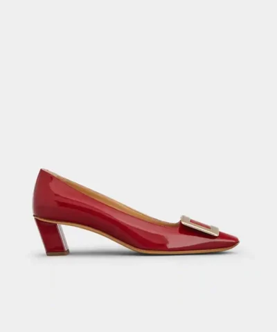 Roger Vivier Belle Vivier Metal Buckle Pumps in Red Patent Leather