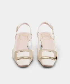 Alternative view of Roger Vivier Belle Vivier Metal Buckle Slingback Pumps in Off White Patent Leather