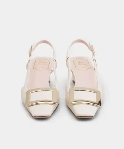 Alternative view of Roger Vivier Belle Vivier Metal Buckle Slingback Pumps in Off White Patent Leather