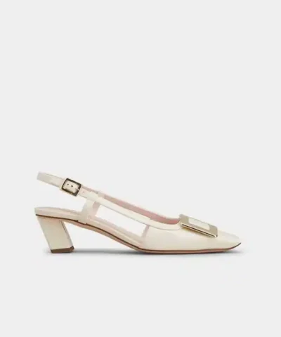 Roger Vivier Belle Vivier Metal Buckle Slingback Pumps in Off White Patent Leather