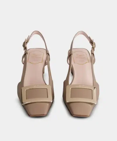 Alternative view of Roger Vivier Belle Vivier Metal Buckle Slingback Pumps in Beige Patent Leather
