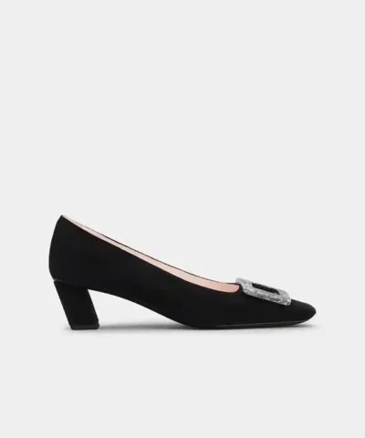 Roger Vivier Belle Vivier Stone Buckle Pumps in Black Suede