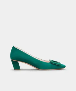 Roger Vivier Belle Vivier Stone Buckle Pumps in Green Suede