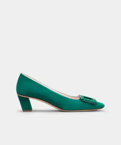 Roger Vivier Belle Vivier Stone Buckle Pumps in Green Suede