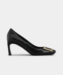 Roger Vivier Trompette Metal Buckle Pumps in Black Patent Leather