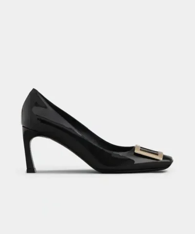 Roger Vivier Trompette Metal Buckle Pumps in Black Patent Leather