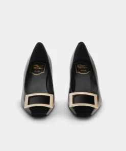 Alternative view of Roger Vivier Trompette Metal Buckle Pumps in Black Patent Leather