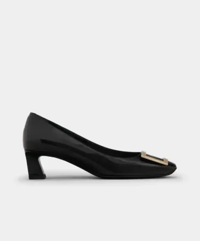 Roger Vivier Trompette Metal Buckle Pumps in Black Patent Leather