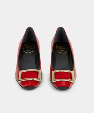 Alternative view of Roger Vivier Trompette Metal Buckle Pumps in Red Patent Leather