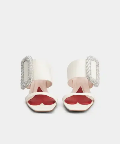 Alternative view of Roger Vivier Viv' Choc Side Strass Buckle Mules in Off White Leather