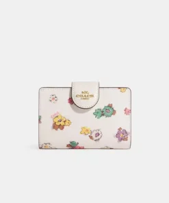Coach Medium Corner Zip Wallet With Spaced Floral Field Print